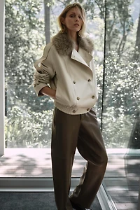 QUILTED FAUX FUR COLLAR TRENCH COAT ZW COLLECTION