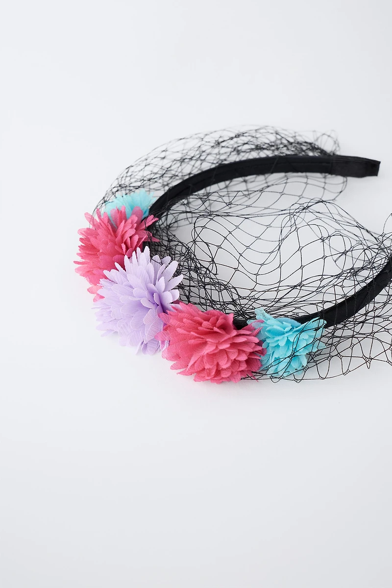 FLOWER AND MESH COSTUME HEADBAND