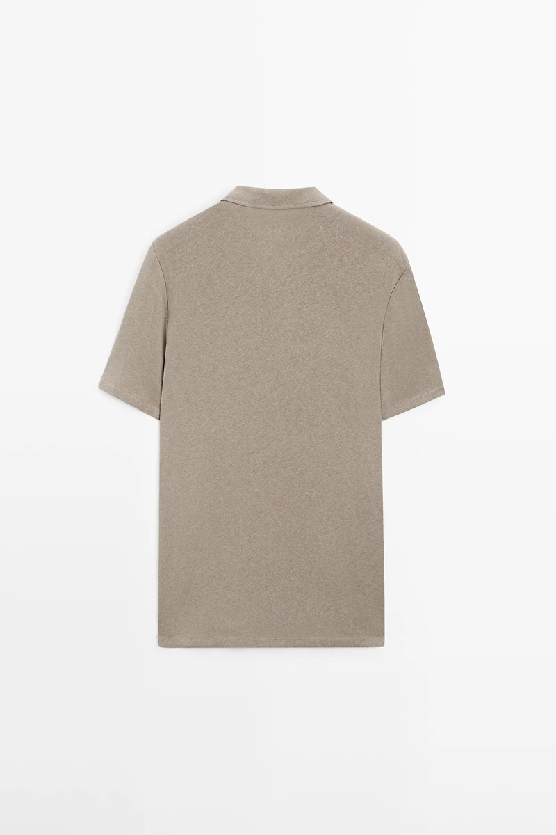 Linen and cotton short sleeve polo shirt