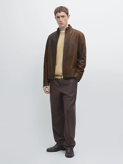 Napped suede leather jacket
