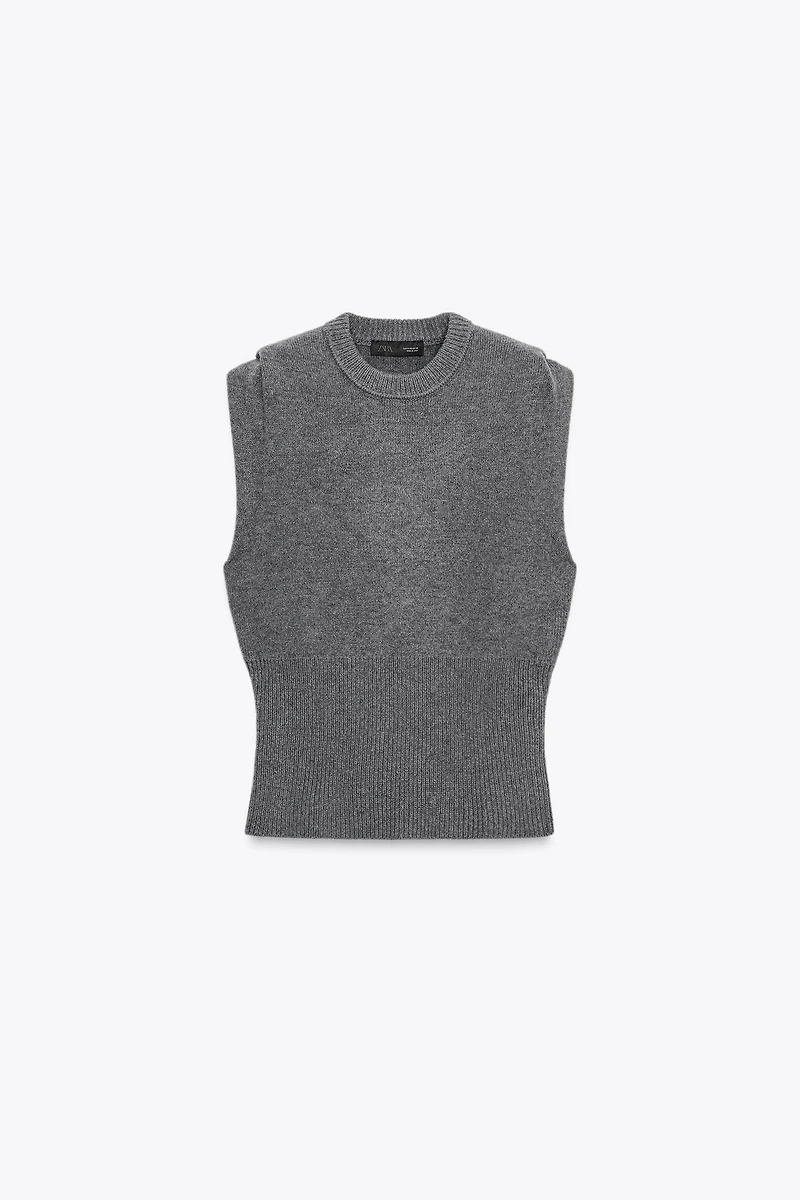 TOP GILET EN MAILLE PLIS ÉPAULE AVEC LAINE