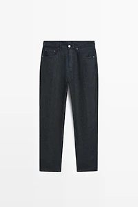 Straight-leg linen denim-effect pants