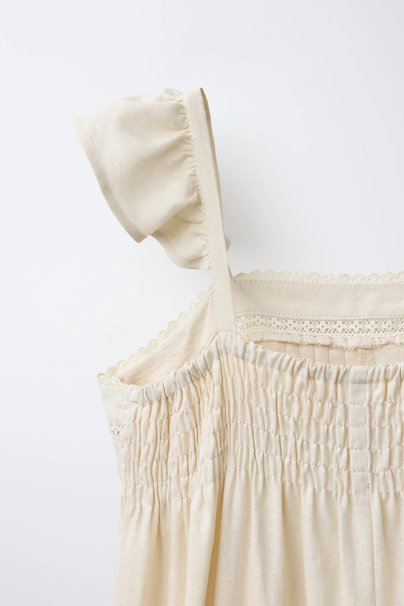 LONG LACE TRIM JUMPSUIT WITH LINEN