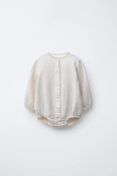 CHECK COTTON GAUZE BODYSUIT