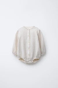 CHECK COTTON GAUZE BODYSUIT