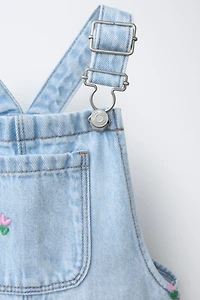 EMBROIDERED TULIP DENIM OVERALLS