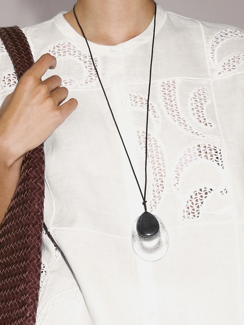 Linen blend crochet detail blouse