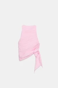 TIED PLEATED POPLIN HALTER TOP