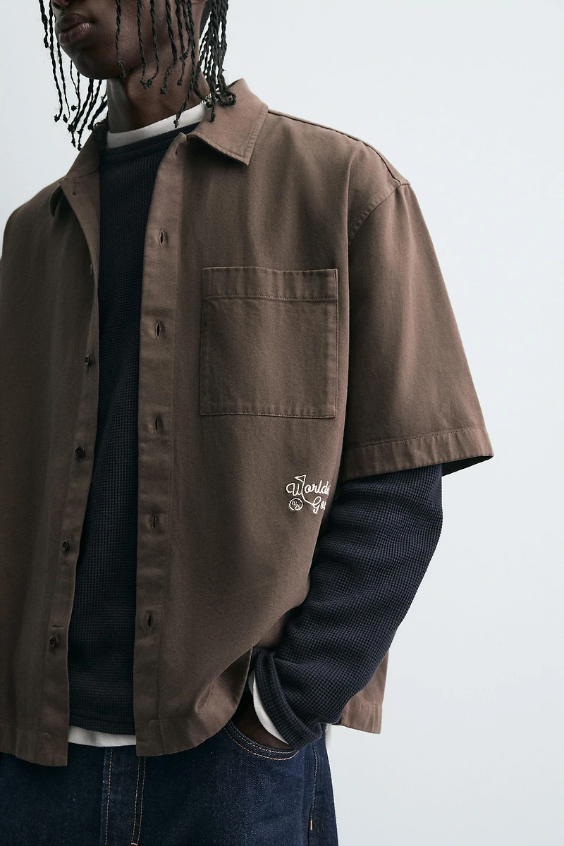 EMBROIDERED TEXTURED OVERSHIRT