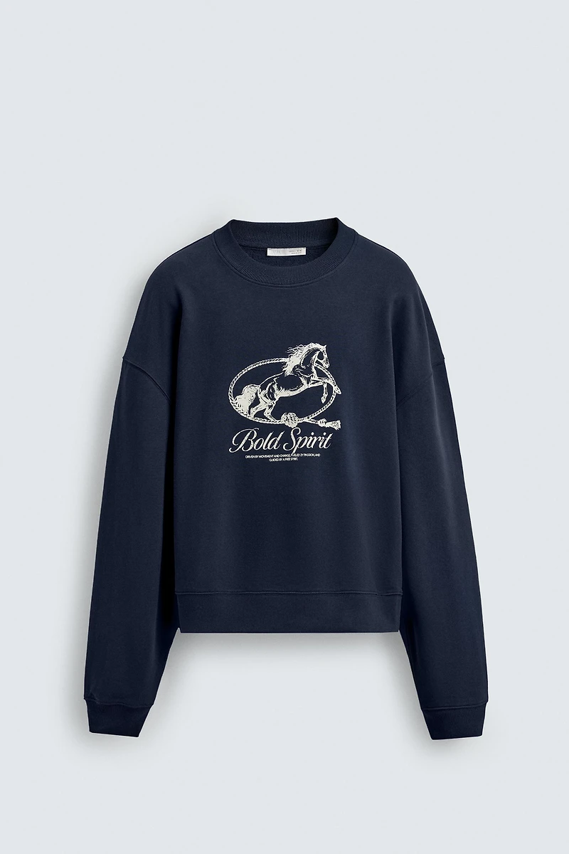 HORSE PRINT CREWNECK SWEATSHIRT