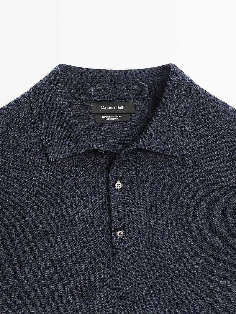 100% wool knit sweater with polo collar