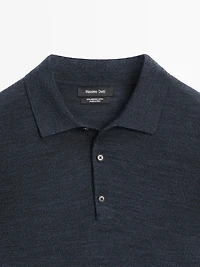 100% wool knit sweater with polo collar