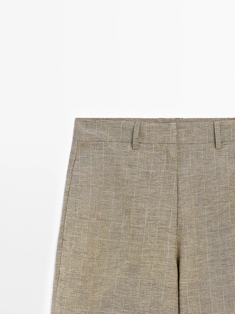 Check cotton blend straight-leg trousers