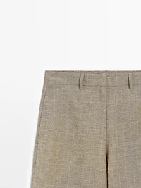 Check cotton blend straight-leg trousers