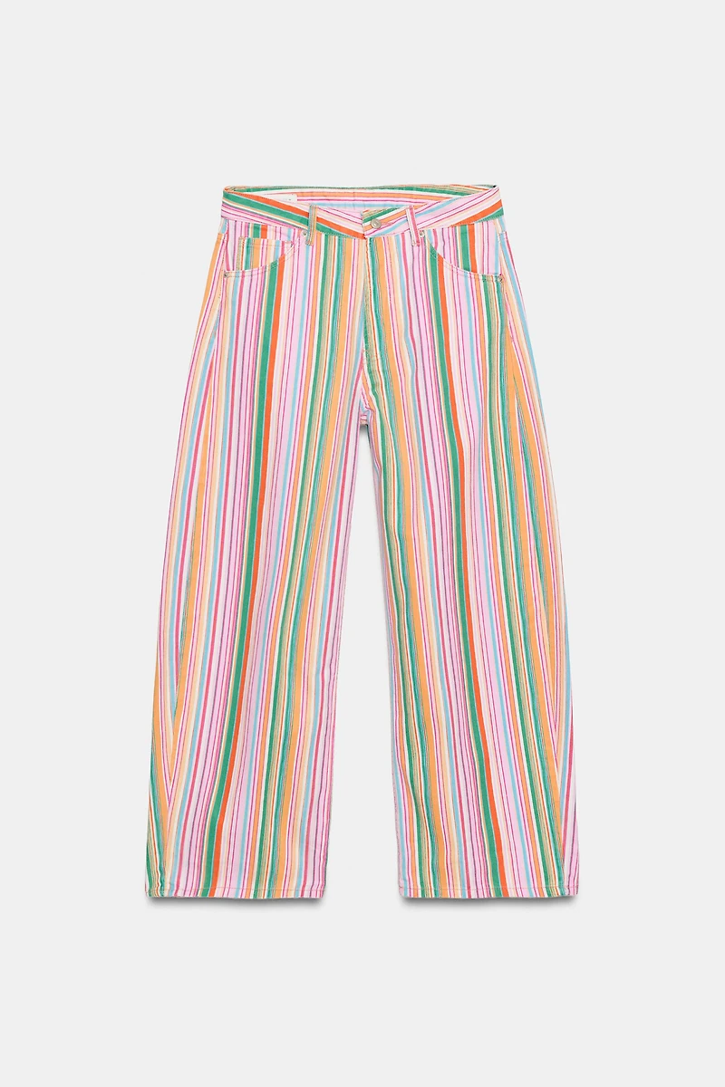 TRF MID-RISE STRIPED BAGGY JEANS