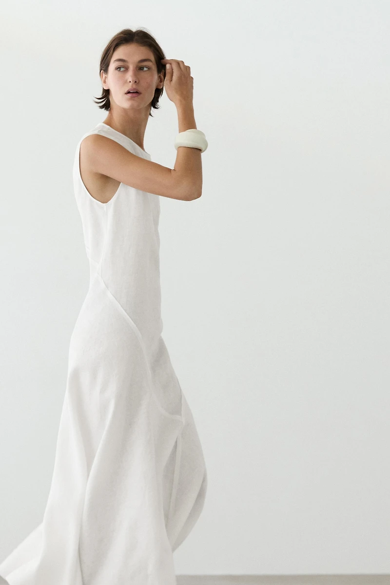 Flowing 100% linen midi dress