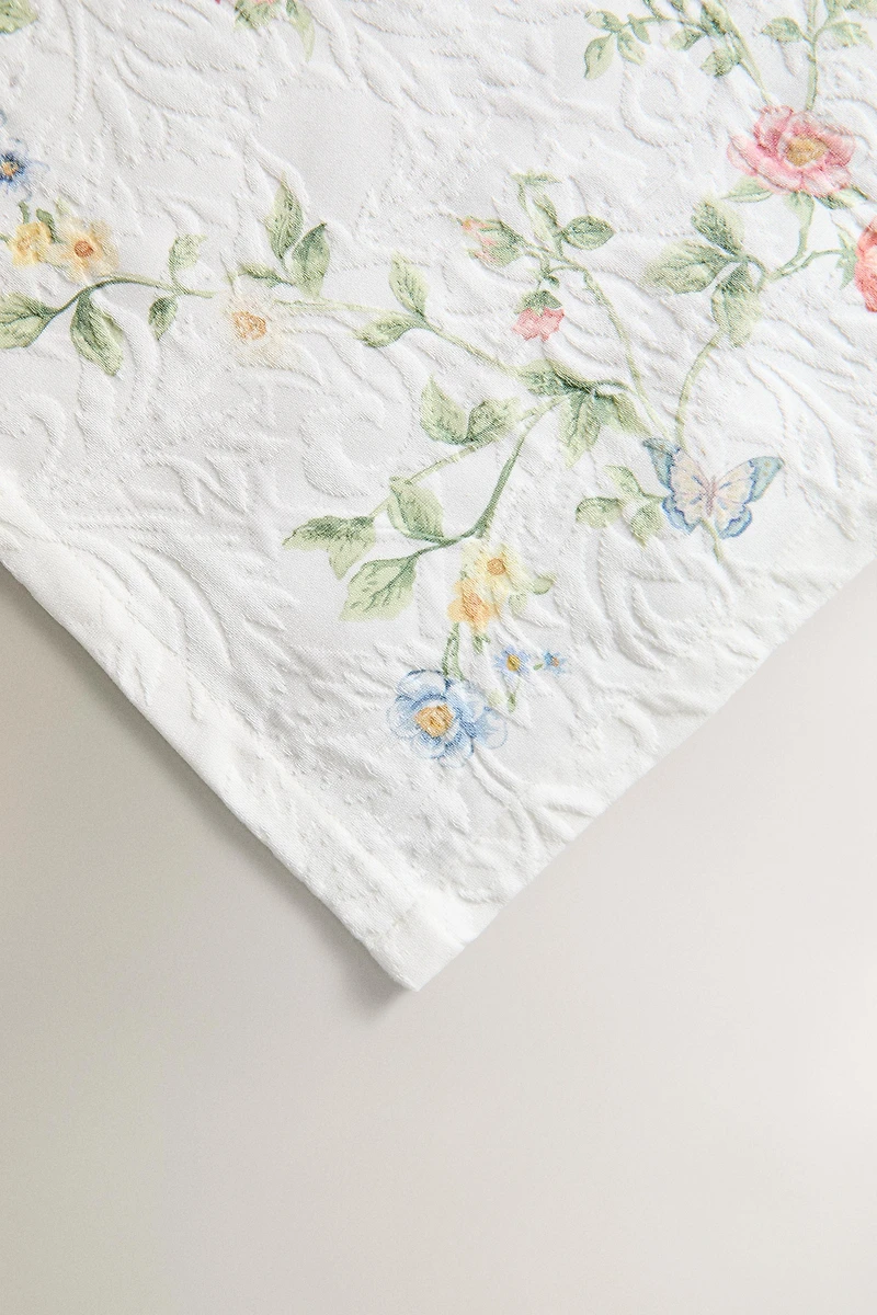 CHEMIN DE TABLE JACQUARD ET IMPRIMÉ FLORAL