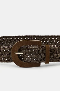 RAFFIA BELT WITH LEATHER BUCKLE