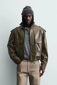 FAUX LEATHER CROPPED FIT JACKET