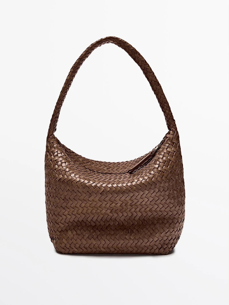 Nappa leather woven bucket bag
