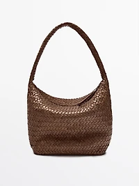 Nappa leather woven bucket bag
