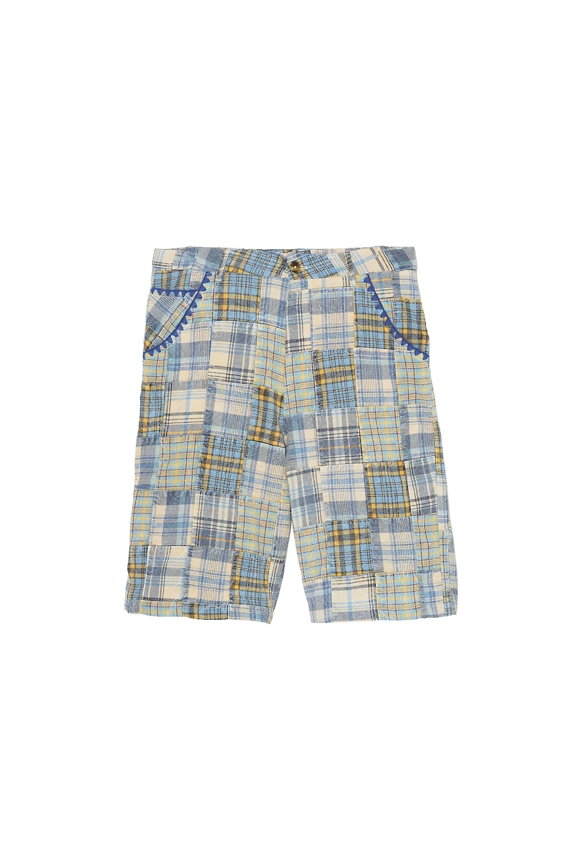 RELAXED FIT PLAID PATCHWORK SHORTS