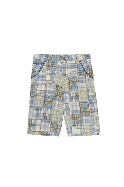 RELAXED FIT PLAID PATCHWORK SHORTS