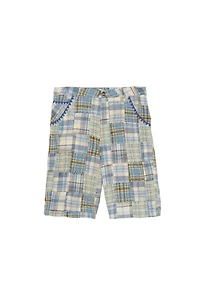 RELAXED FIT PLAID PATCHWORK SHORTS