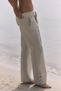 STRIPED BELTED LINEN PANTS