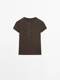Cotton blend T-shirt with chest detail