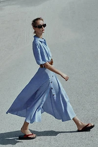 BELTED LINEN MIDI DRESS