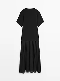 Long contrast short-sleeve dress