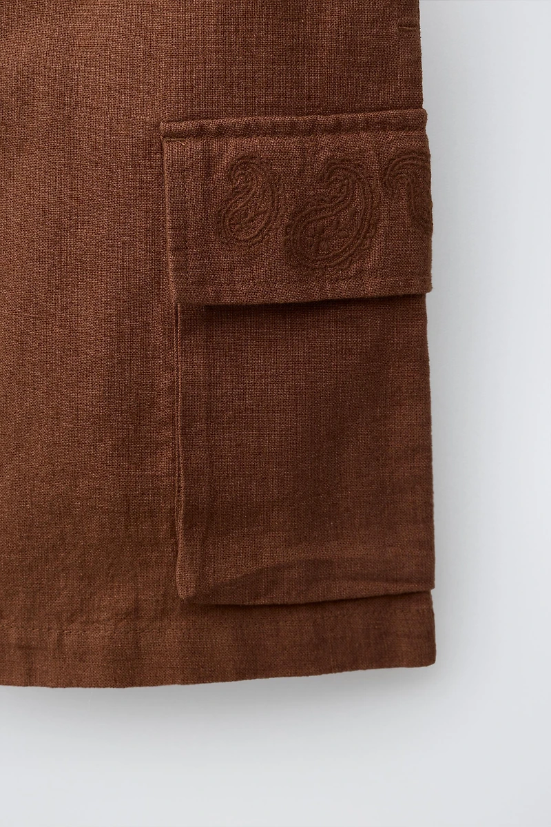 EMBROIDERED LINEN COTTON SHORTS