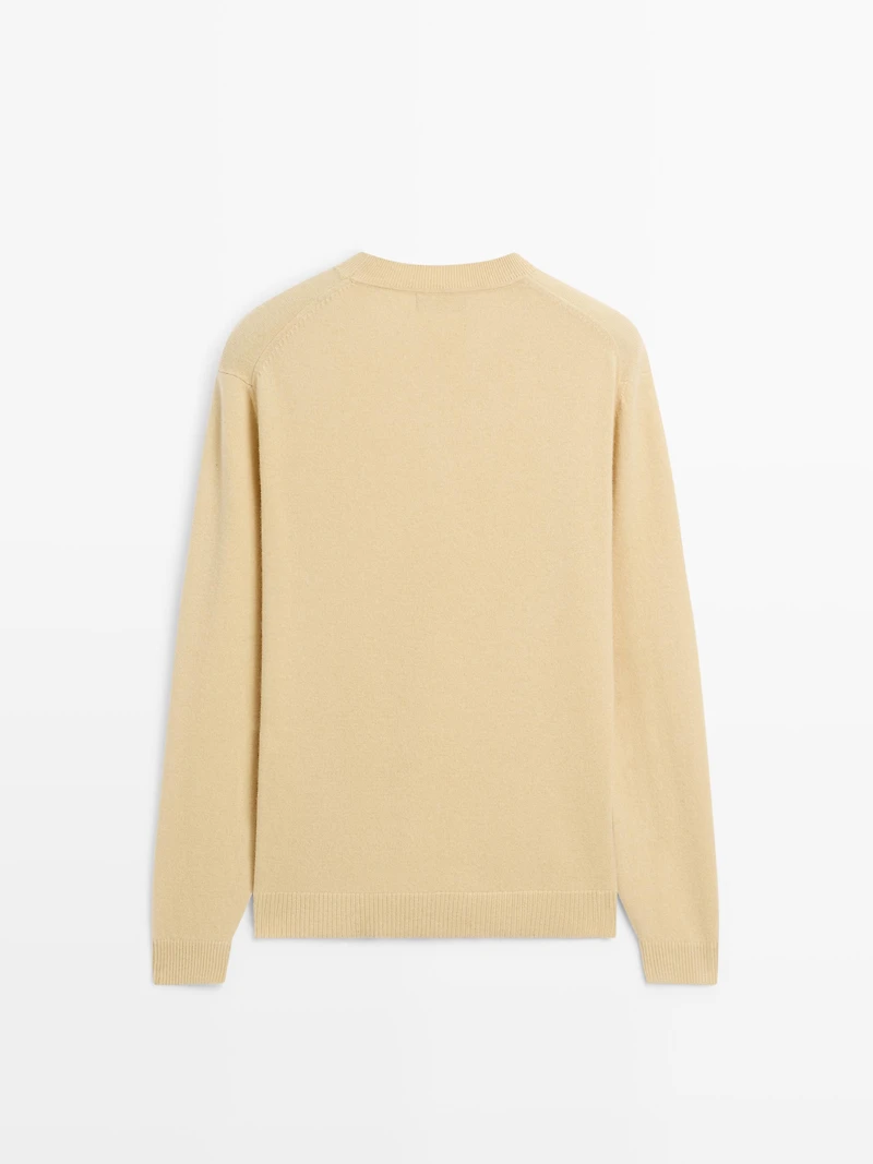 Wool blend crew neck knit sweater