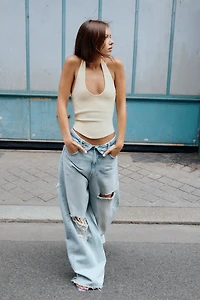 TRF MID-RISE FOLDED WAISTBAND JEANS