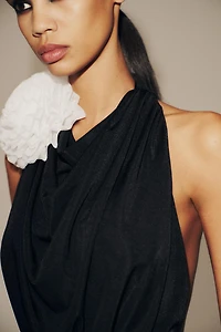 HALTER MINI DRESS WITH APPLIQUÉ FLOWER