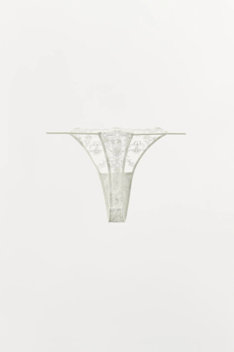 EMBROIDERED LACE THONG
