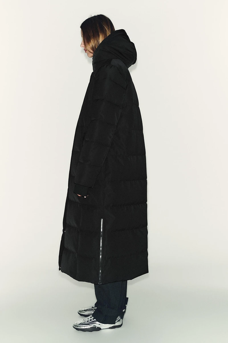 EXTRA LONG WATER REPELLENT WINDPROOF HOODED DOWN COAT