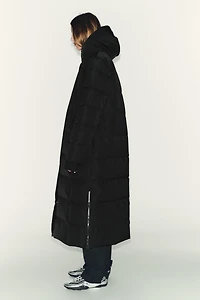 EXTRA LONG WATER REPELLENT WINDPROOF HOODED DOWN COAT