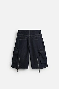 WIDE FIT DENIM CARGO SHORTS