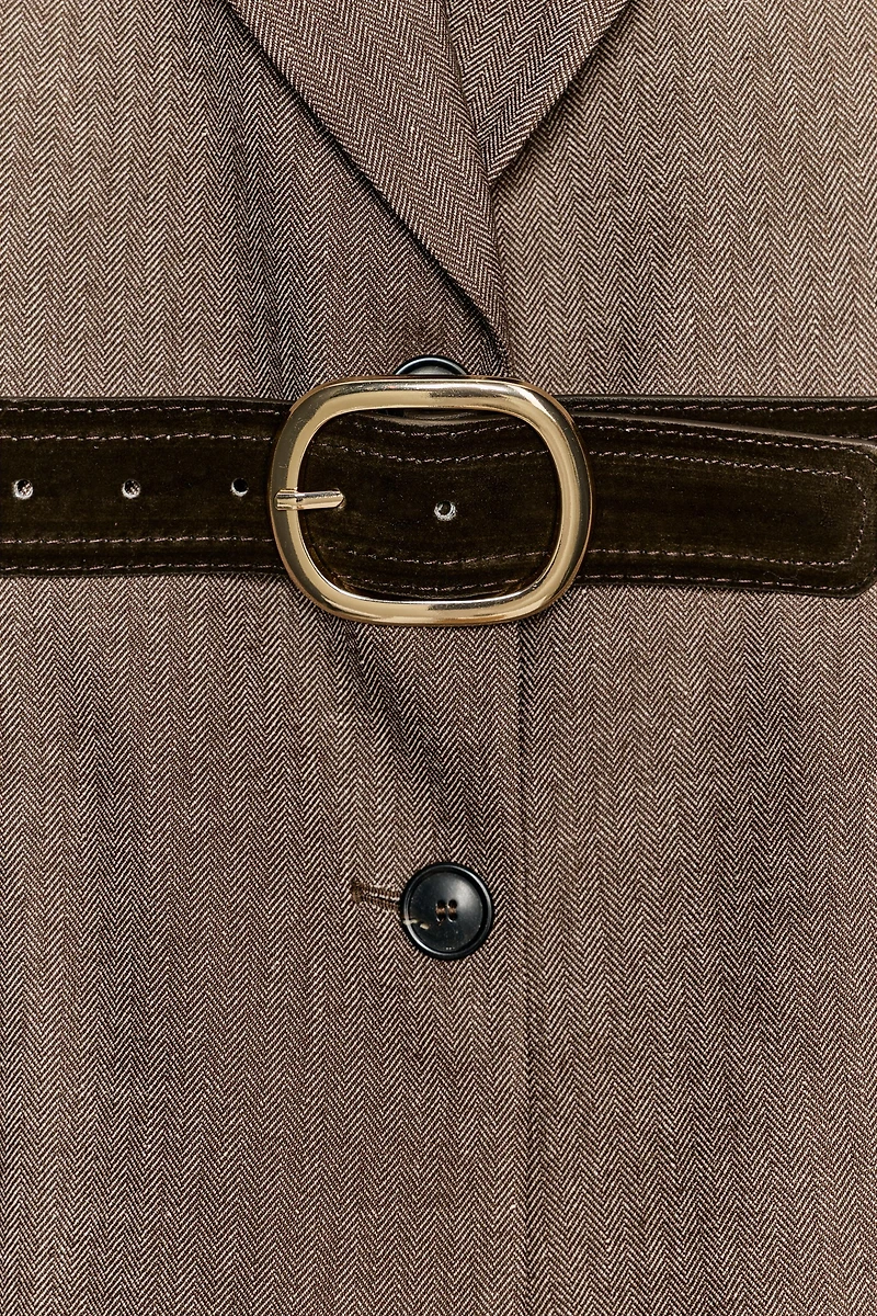 HERRINGBONE BELTED BLAZER