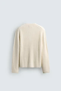 TEXTURED WEAVE HENLEY NECK SWEATER