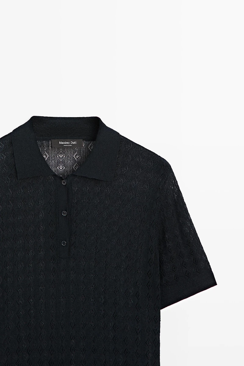 Open-knit polo sweater