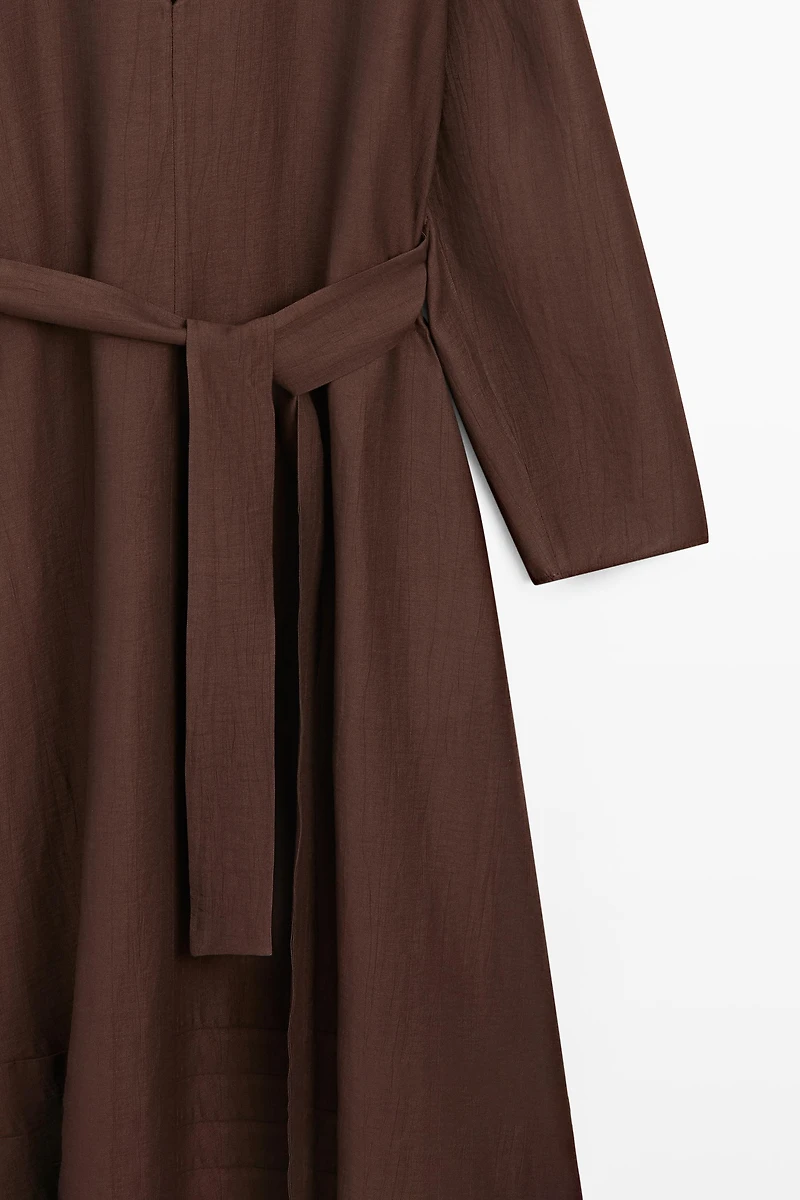 Flowing linen blend midi dress with belt