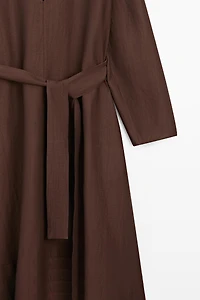 Flowing linen blend midi dress with belt