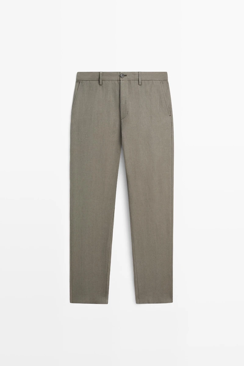 100% linen straight-leg trousers