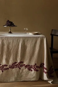 CHRISTMAS RED LEAF LINEN TABLECLOTH