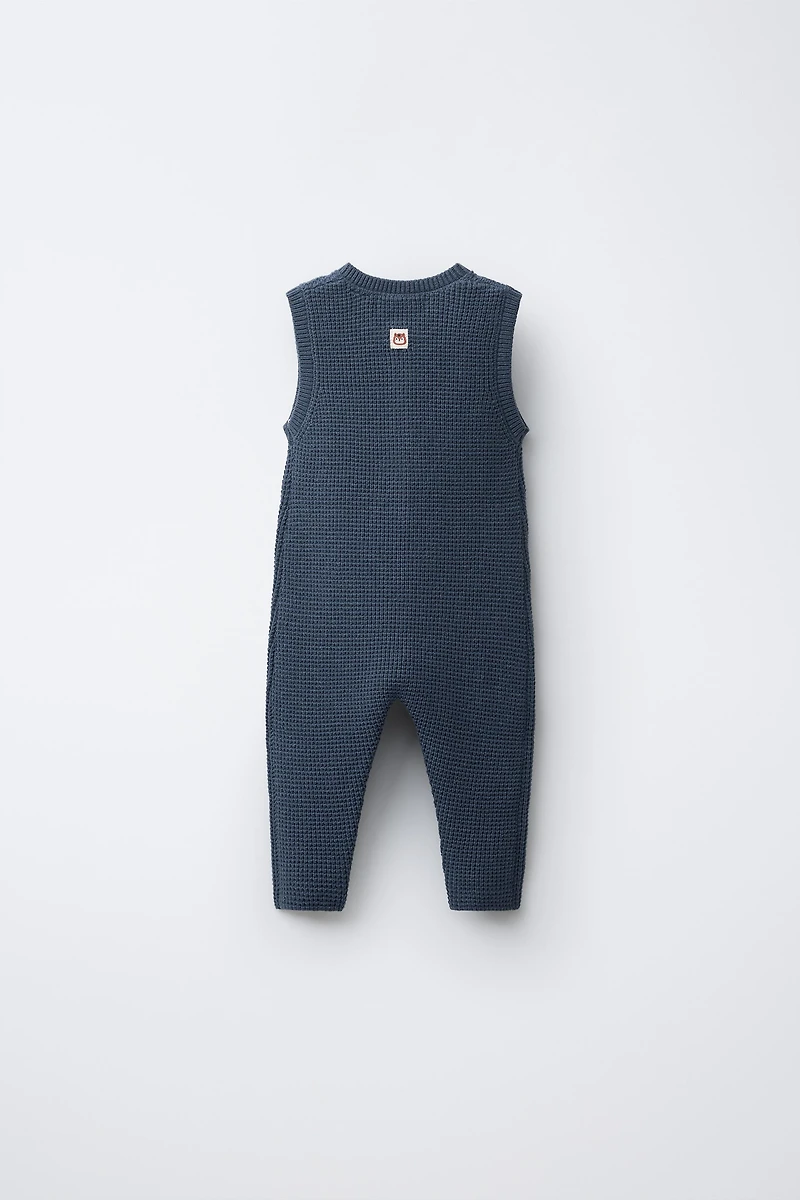 SQUIRREL LABEL KNIT LONG OVERALLS