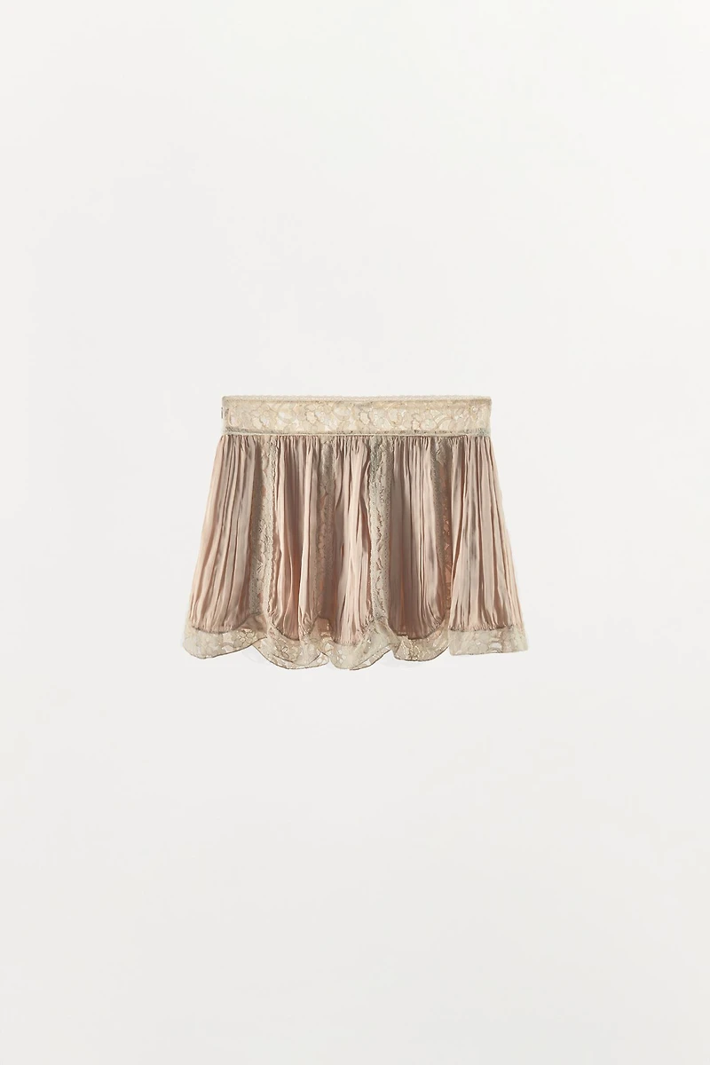 BEADED LACE PLEATED MINI SKIRT