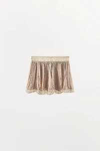 BEADED LACE PLEATED MINI SKIRT
